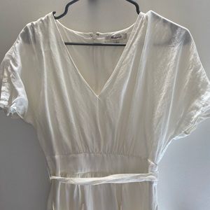 Linen-Blend Dolman-Sleeve Tie-Waist Midi Dress